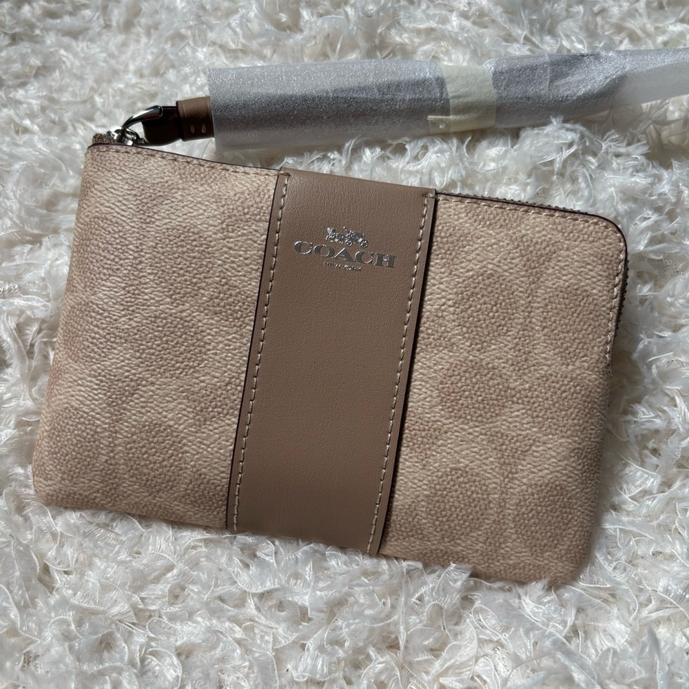 Coach Tan Clutch Wristlet with Signature Monogram